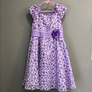 Jona Michelle Girls’ Special Occasion Dress – Size 6 – White w/Purple Polka Dots